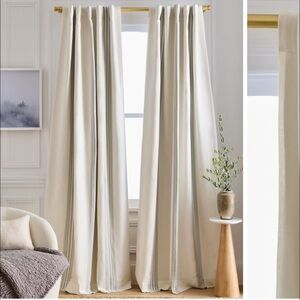NWT QUINCE 48x96 Coastal Stripe Linen Cotton Room Darkening Curtain Iv/Sg 1331